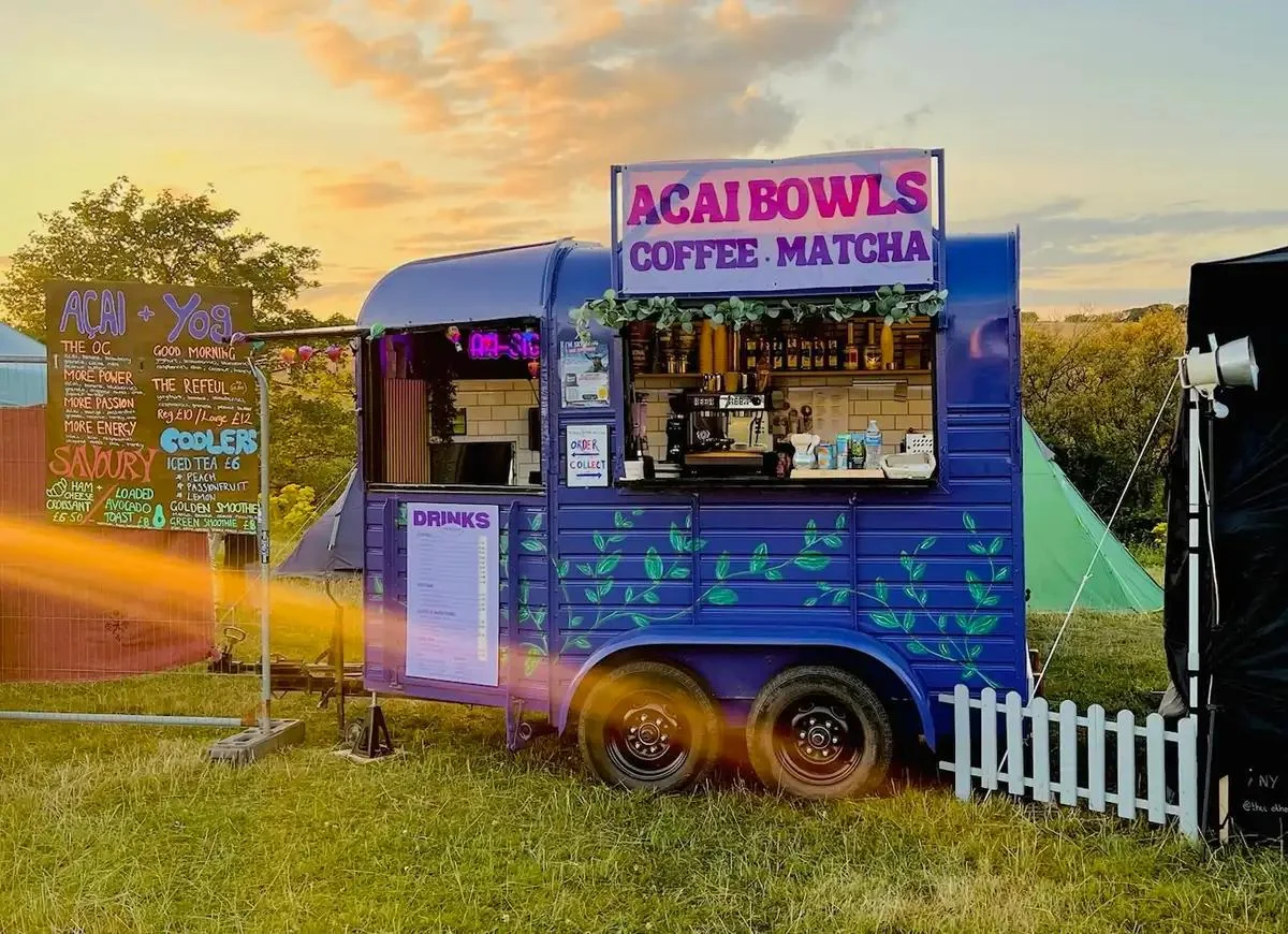 Our purple horsebox ready for service in the evening sunshine